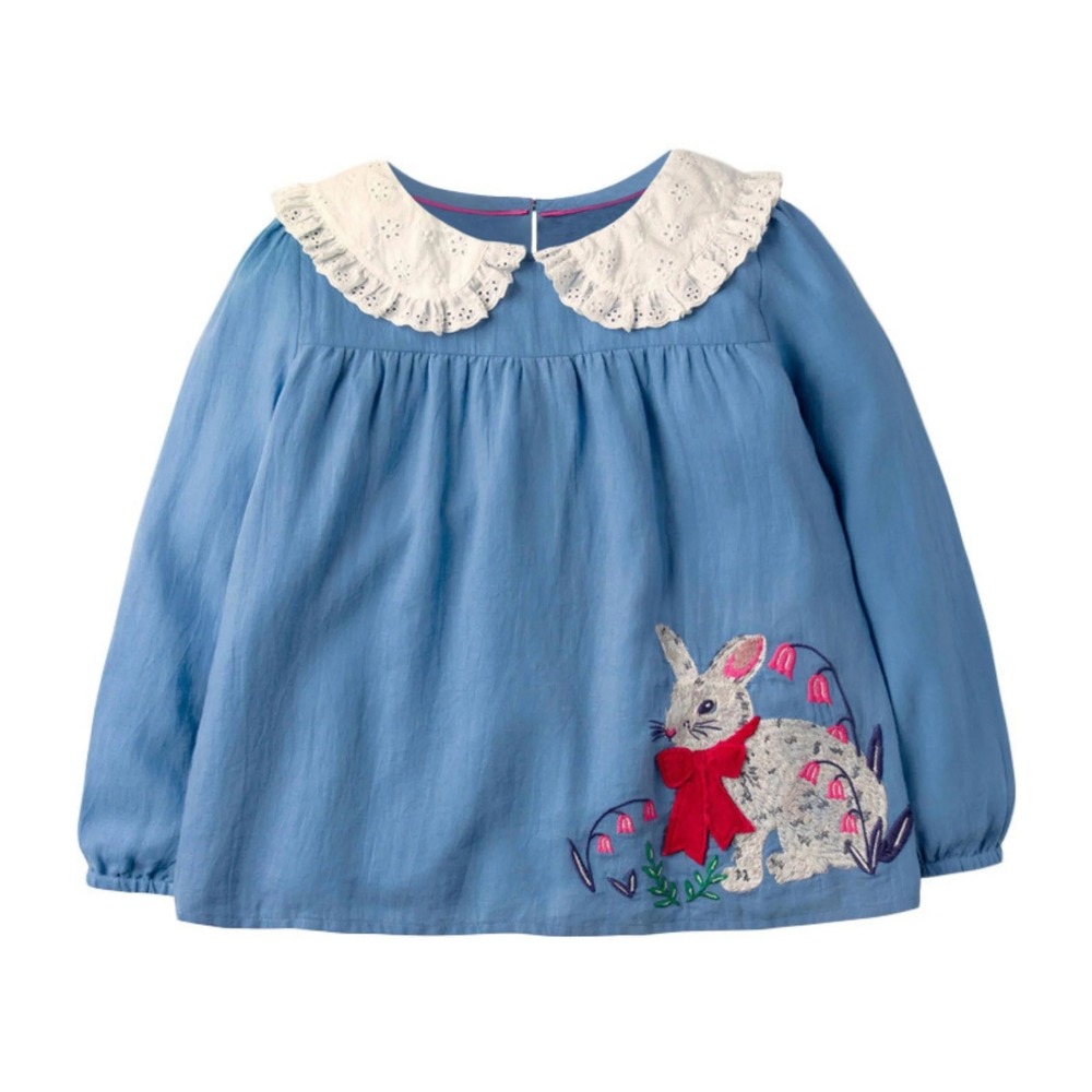 Mini Boden Girls Bunny Embroidered Eyelet peter pan Collar Top 6-7Y babydoll